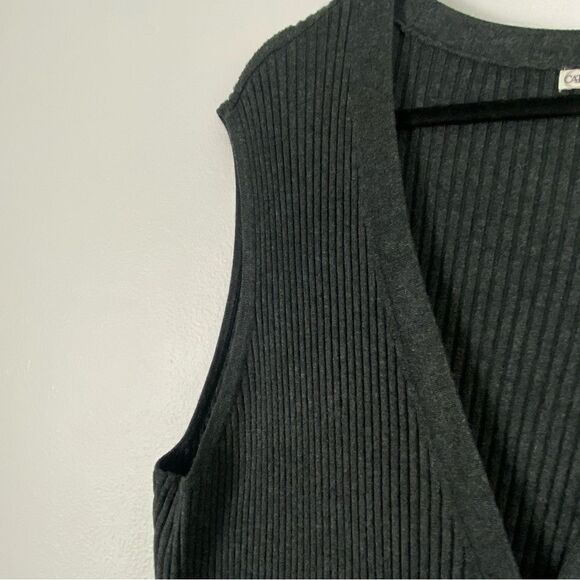 Cato Women’s Grau Ribbed Knit Longline Duster Vest Minimalist Academia Size 24W - Picture 8 of 10